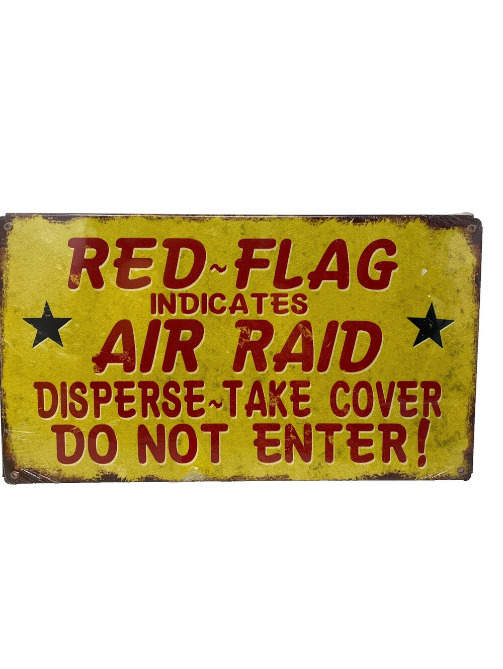 Red Flag Indicates Air Raid Vintage Style Metal Sign 14x8 Civil Defense New